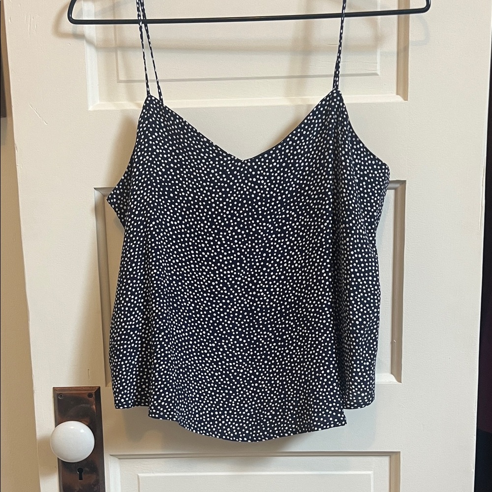 Navy and White Polka Dot Gap Women's Top